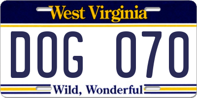 WV license plate DOG070