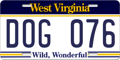 WV license plate DOG076