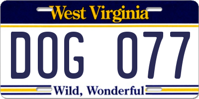 WV license plate DOG077