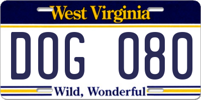 WV license plate DOG080