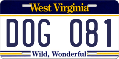 WV license plate DOG081
