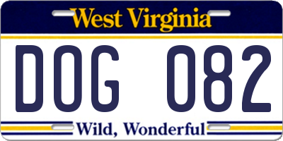 WV license plate DOG082
