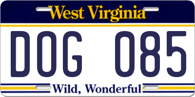 WV license plate DOG085