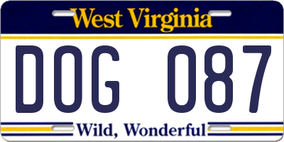 WV license plate DOG087