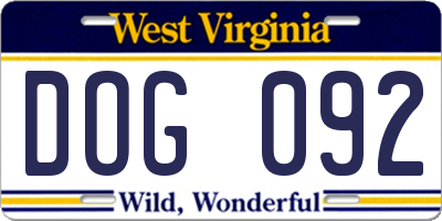 WV license plate DOG092