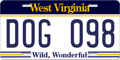 WV license plate DOG098