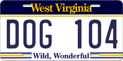 WV license plate DOG104