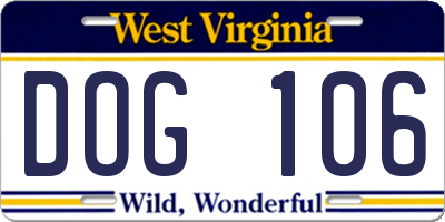 WV license plate DOG106