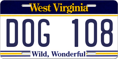 WV license plate DOG108