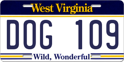 WV license plate DOG109