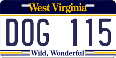 WV license plate DOG115