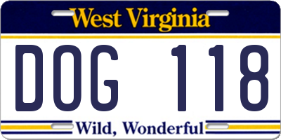 WV license plate DOG118