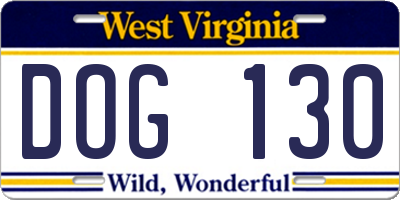 WV license plate DOG130