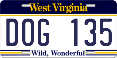 WV license plate DOG135