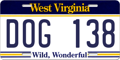 WV license plate DOG138