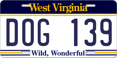 WV license plate DOG139