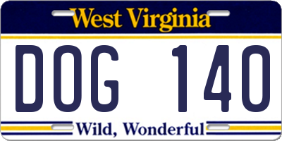 WV license plate DOG140