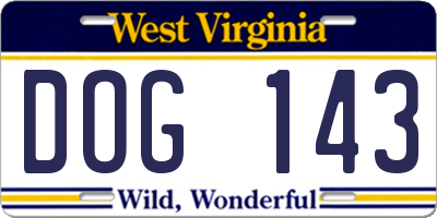 WV license plate DOG143