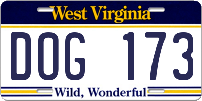 WV license plate DOG173