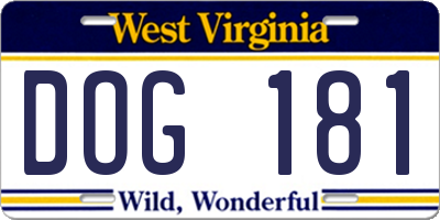 WV license plate DOG181
