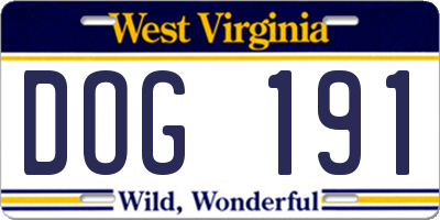 WV license plate DOG191