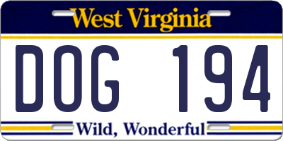 WV license plate DOG194