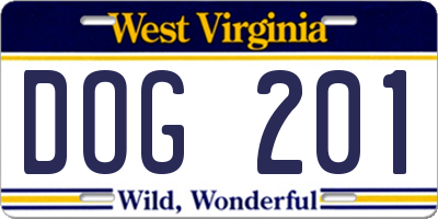 WV license plate DOG201