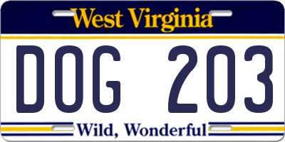 WV license plate DOG203