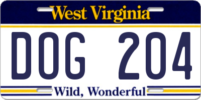 WV license plate DOG204