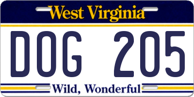 WV license plate DOG205