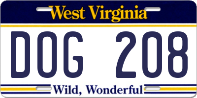 WV license plate DOG208