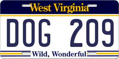 WV license plate DOG209