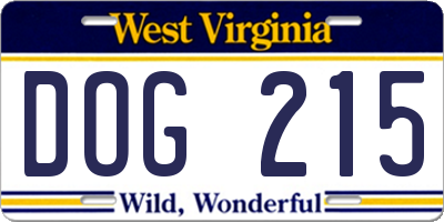 WV license plate DOG215