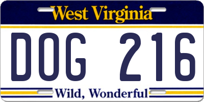 WV license plate DOG216