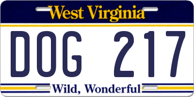 WV license plate DOG217