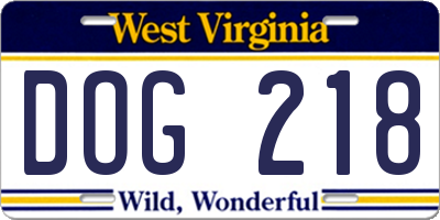 WV license plate DOG218
