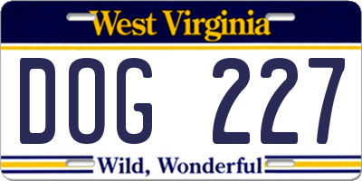 WV license plate DOG227
