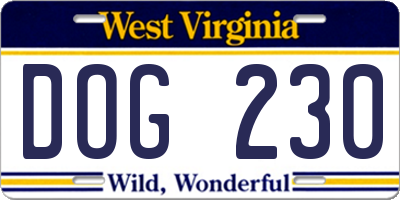 WV license plate DOG230