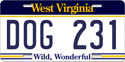 WV license plate DOG231