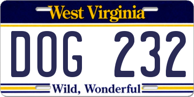 WV license plate DOG232