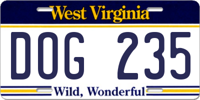 WV license plate DOG235