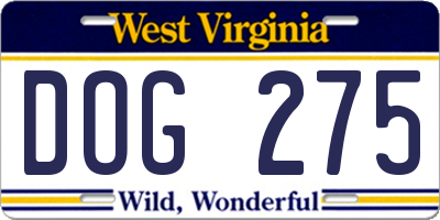 WV license plate DOG275