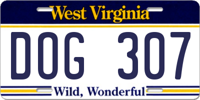 WV license plate DOG307