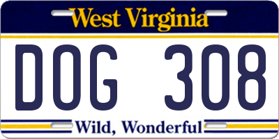 WV license plate DOG308