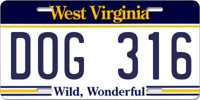 WV license plate DOG316