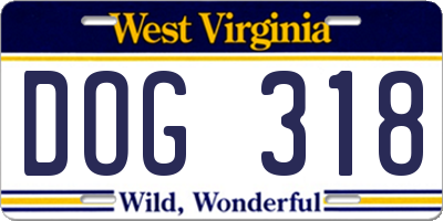 WV license plate DOG318