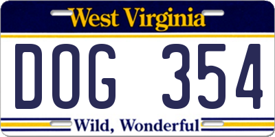WV license plate DOG354
