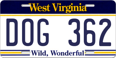 WV license plate DOG362