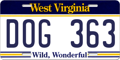 WV license plate DOG363