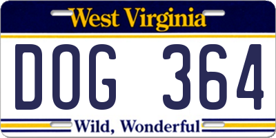 WV license plate DOG364